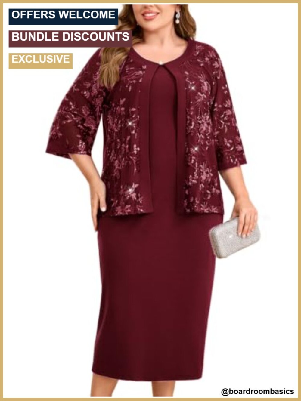 Plus Size 2 Piece Dressy Suit Sequin Jacket Mother of Bride Midi Dress Set